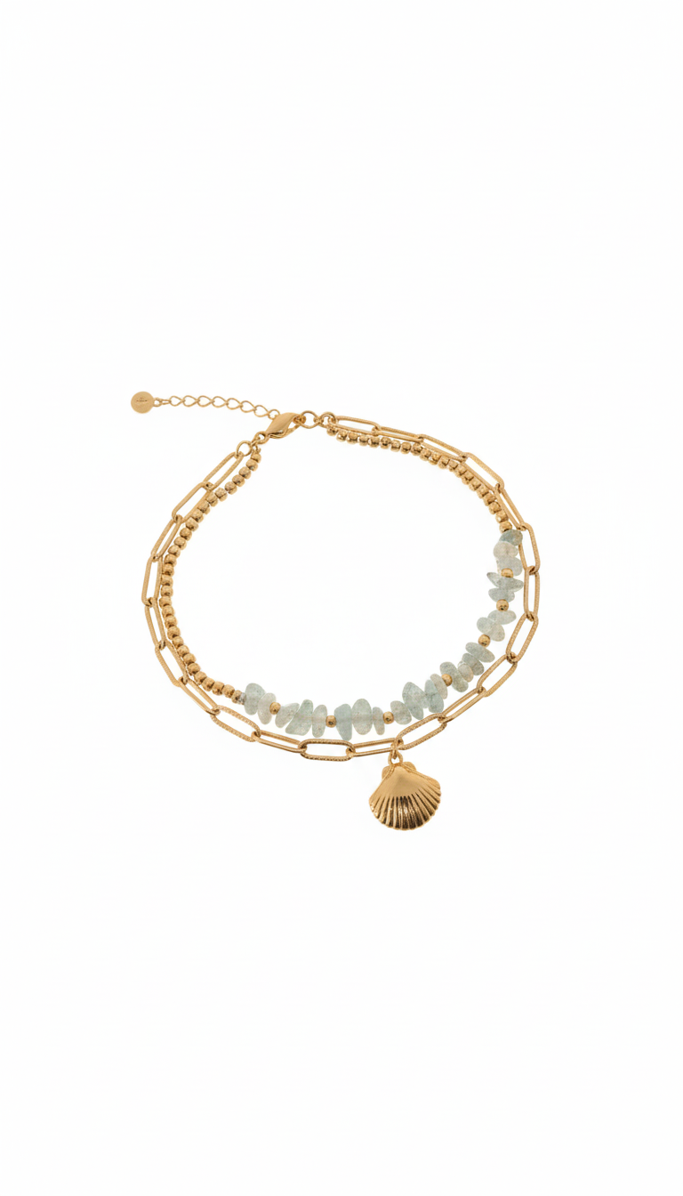 Gold Shell Charm Double Layer Bracelet