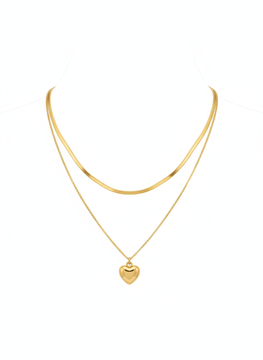 Two Layer Heart Necklace – 18KT Gold Finish