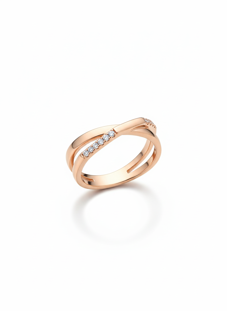 Geometric Cross Double Band Pavé Ring