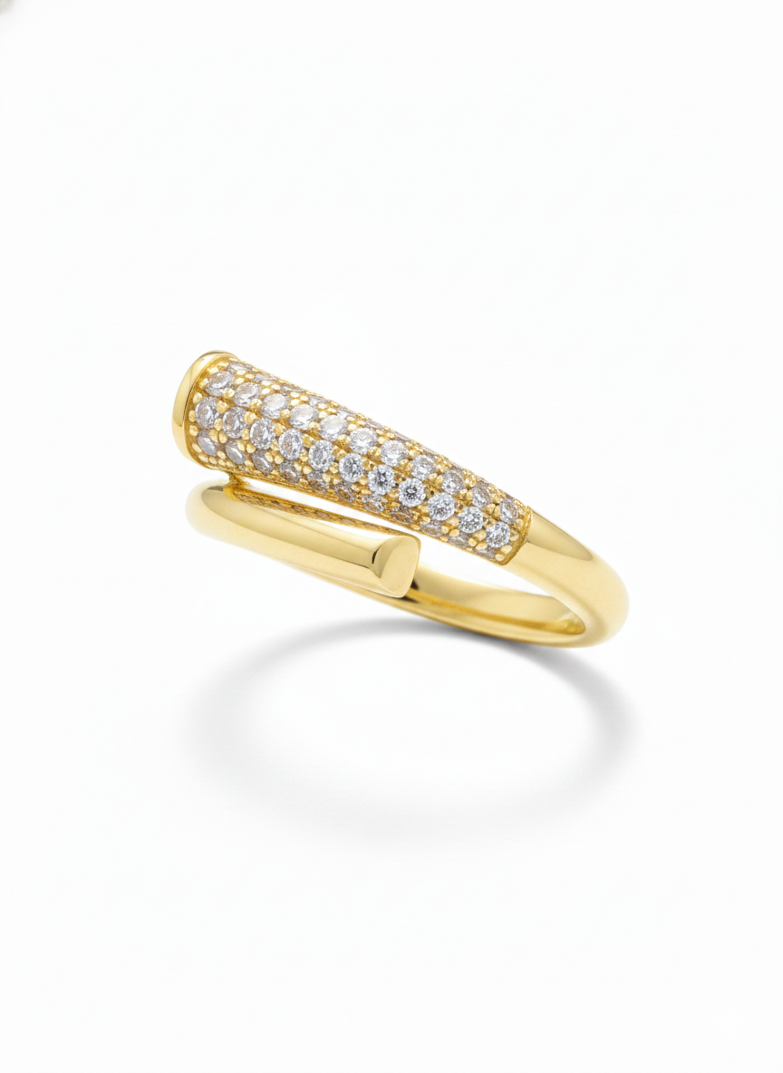 Double Band Pavé Ring – Gold Finish