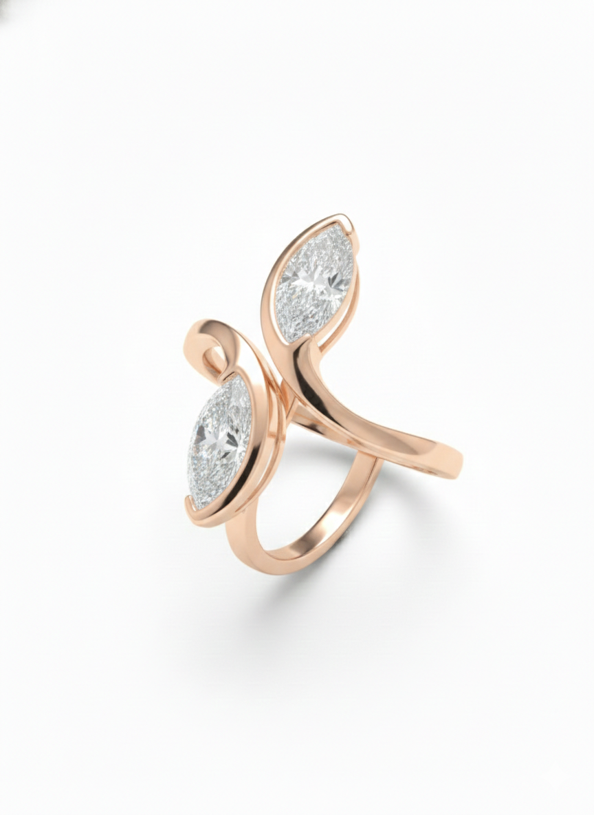 Minimal Leaf Pavé Open Ring