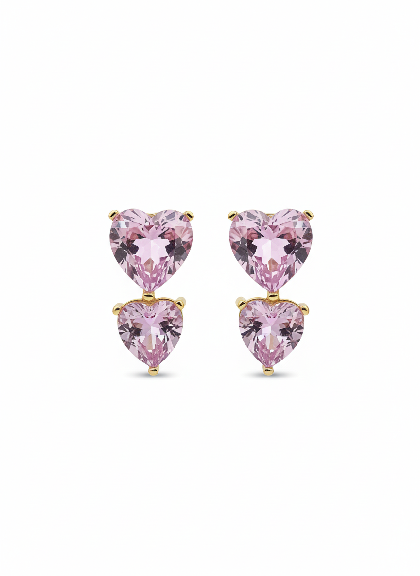 Pink Heart Crystal Drop Earrings