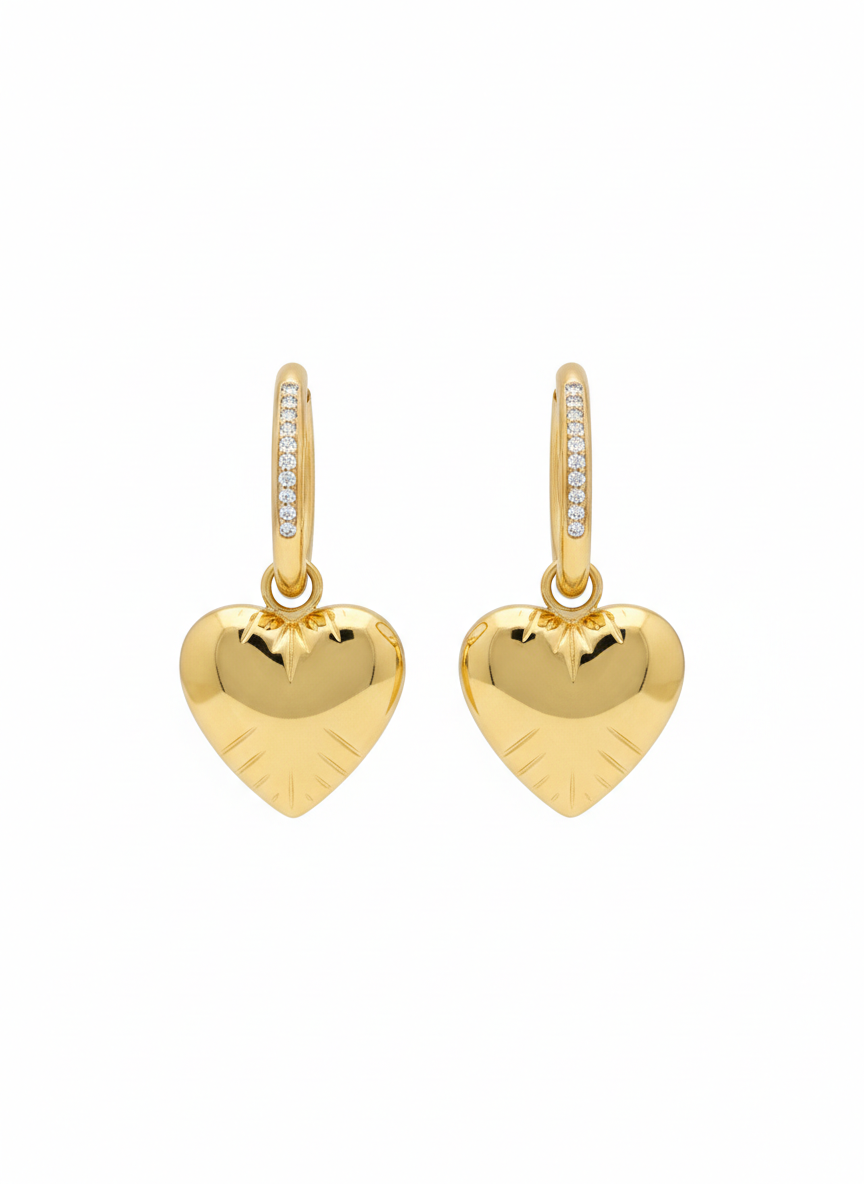 Two In One Golden Heart Drop Earrings