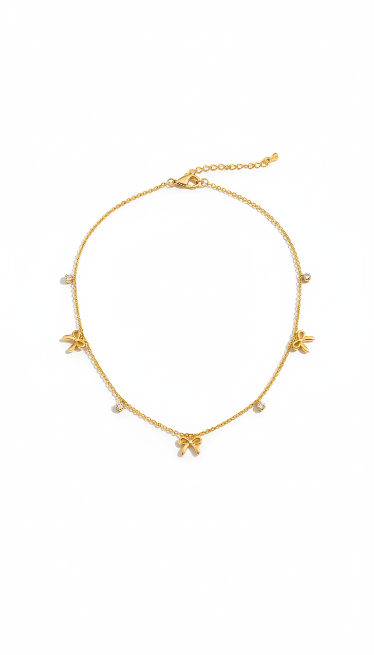 Golden Bow Charm Necklace