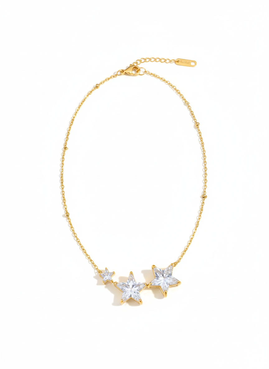 Triple Star CZ Necklace