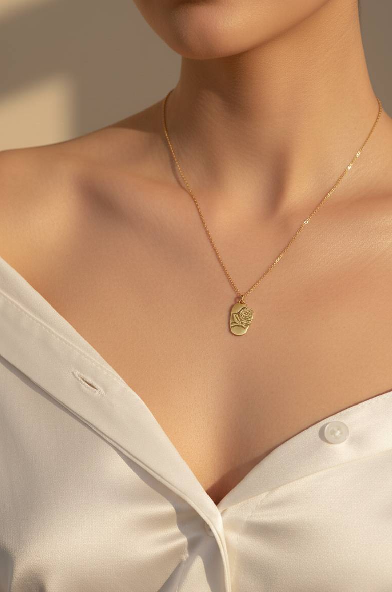 18KT Gold Plated Anti-Tarnish Rose Coin Pendant Necklace