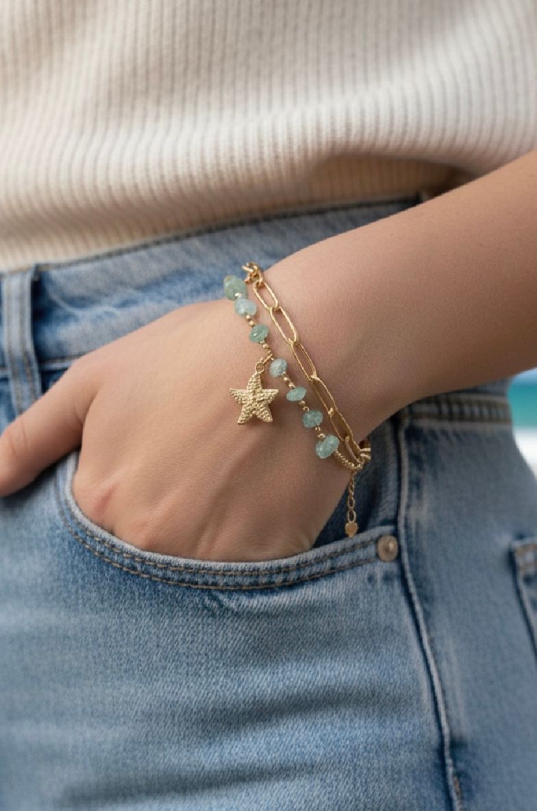 Ocean Breeze Aquamarine Starfish Bracelet
