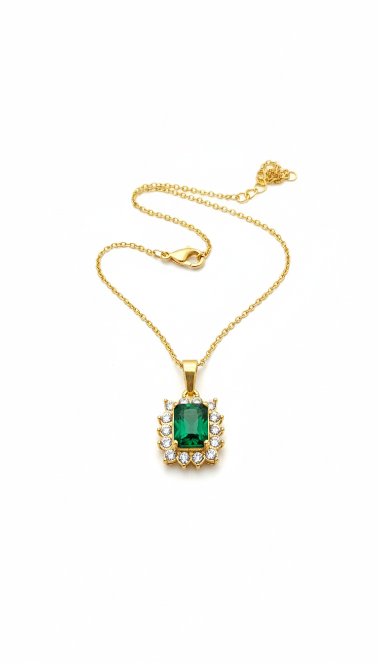 Emerald Glow Pendant Necklace – 18KT Gold Finish