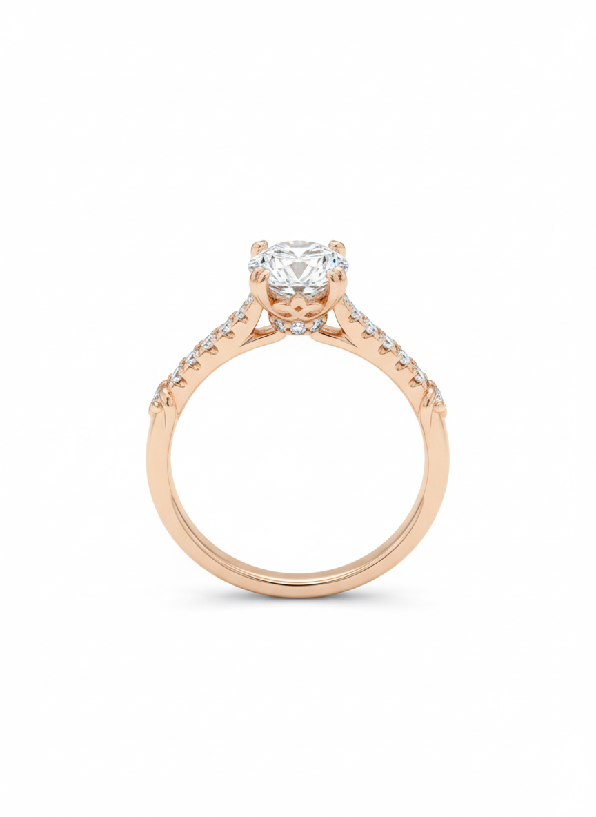 Round Solitaire Pave Ring