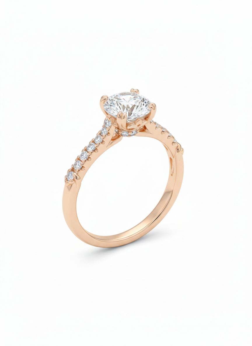 Round Solitaire Pave Ring