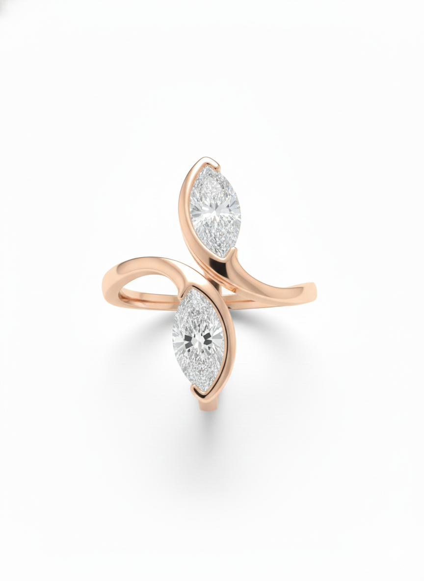 Minimal Leaf Pavé Open Ring