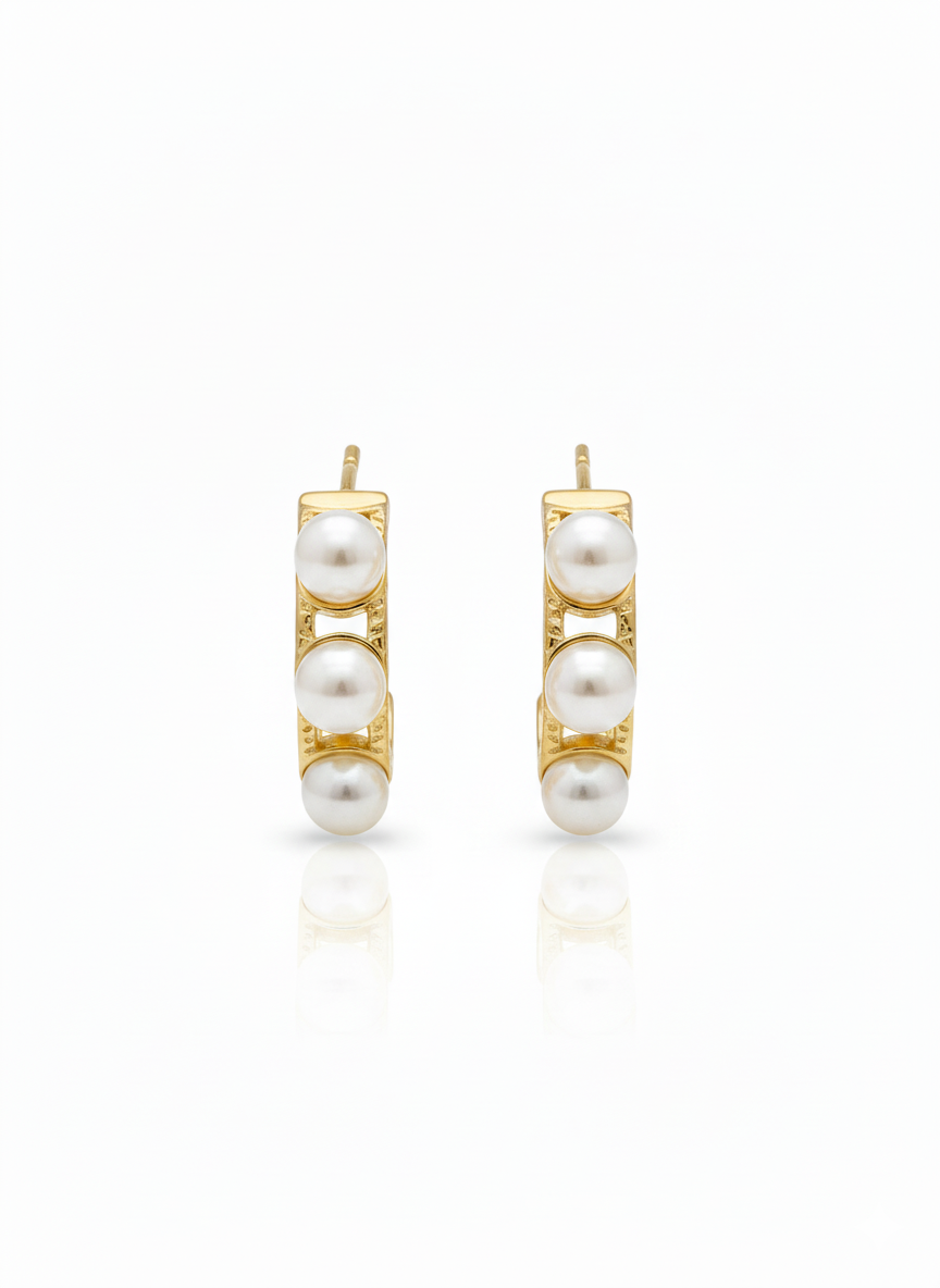 Luna Triple Pearl Gold Hoops