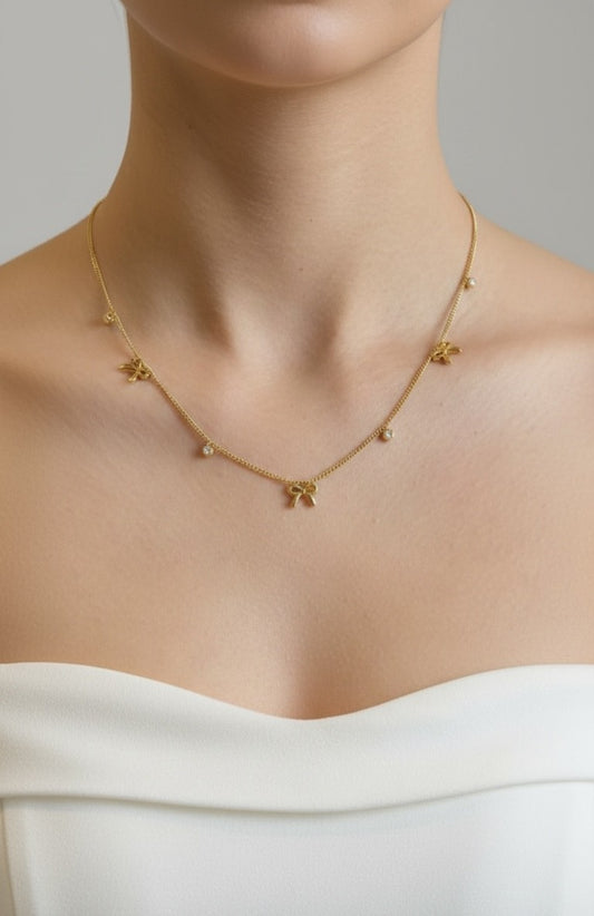 Golden Bow Charm Necklace
