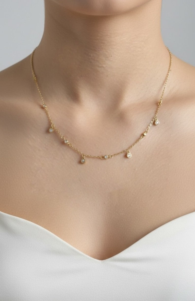 18K Gold Plated Stainless Steel CZ Drop Necklace