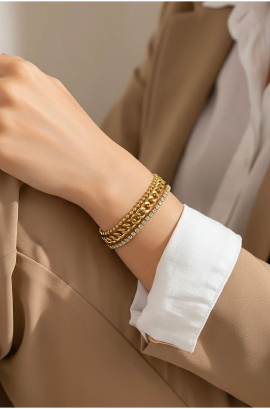 Triple Layer Gold & CZ Stacked Bracelet