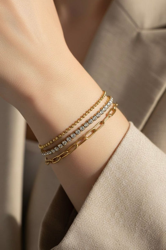 Triple-Layer Diamond & Chain Bracelet