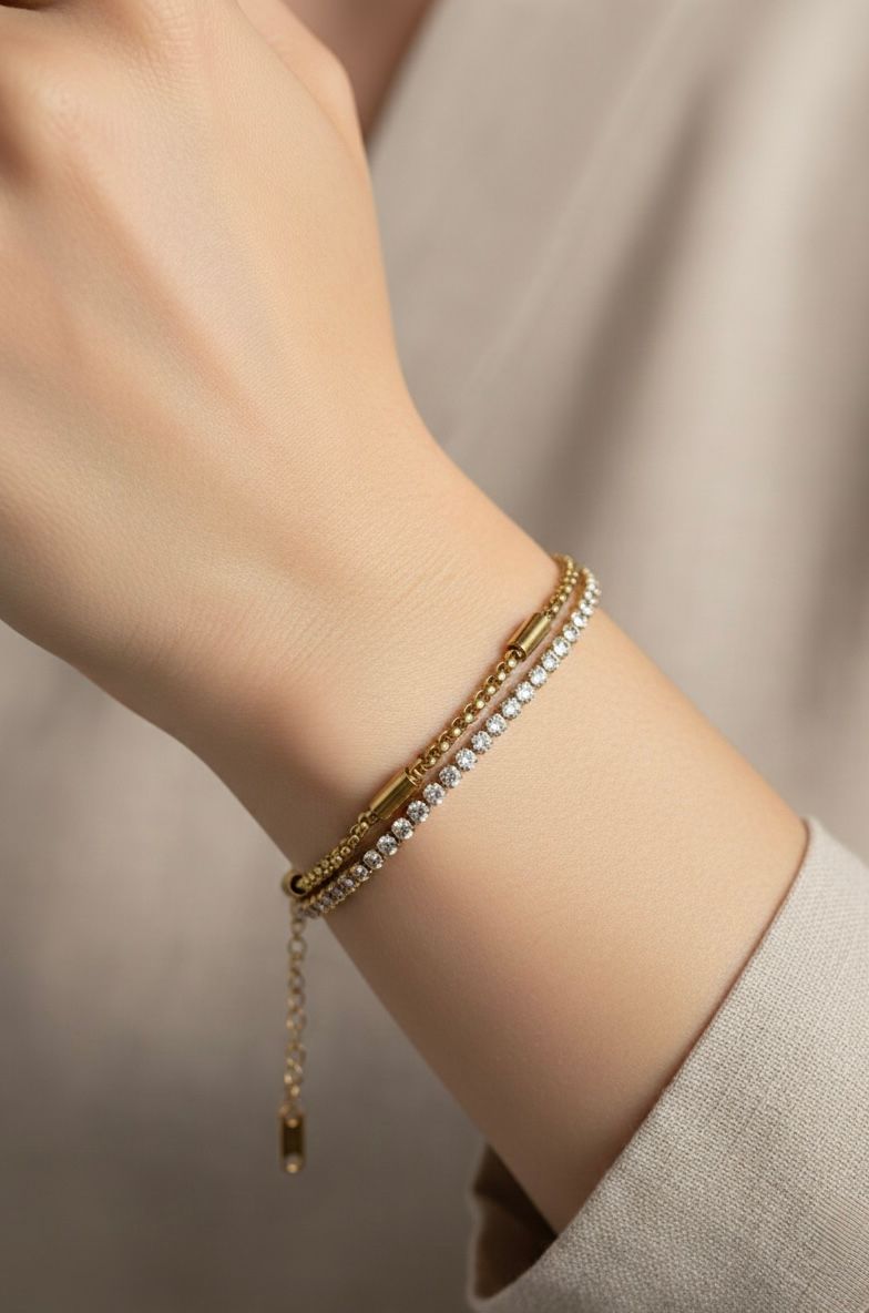 Double-Layer CZ Bar Bracelet