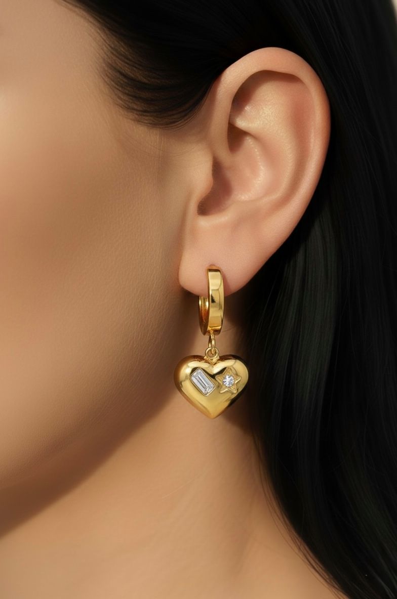 Celestial Heart Charm Gold Hoops