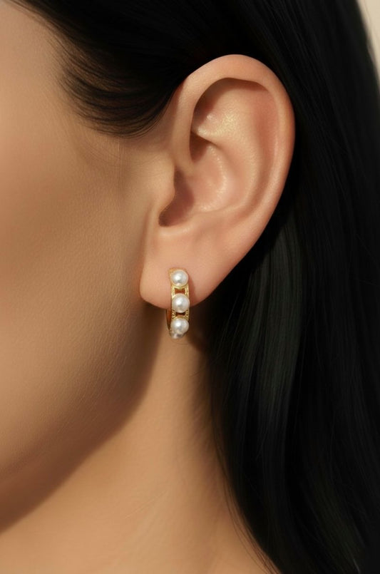 Luna Triple Pearl Gold Hoops