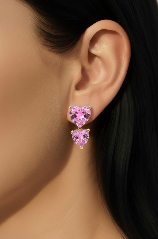 Pink Heart Crystal Drop Earrings