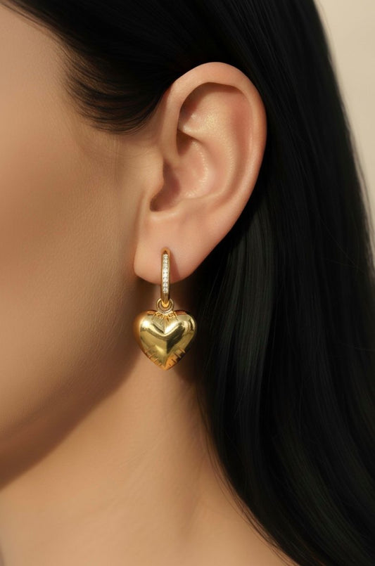 Two In One Golden Heart Drop Earrings