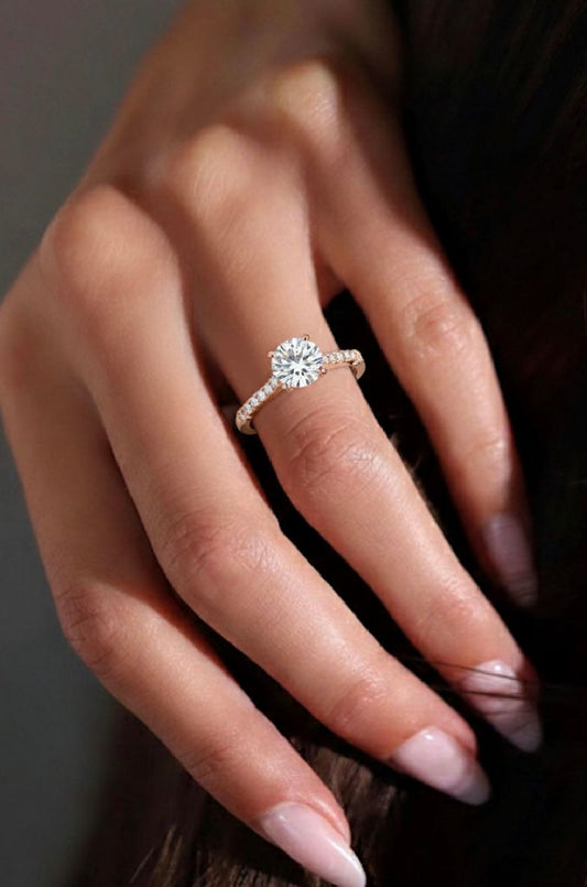 Round Solitaire Pave Ring
