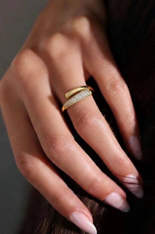 Double Band Pavé Ring – Gold Finish