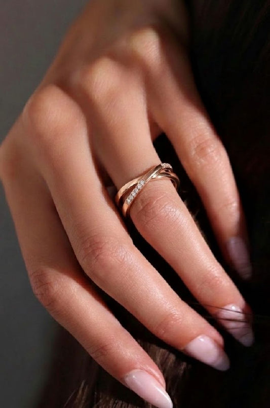 Geometric Cross Double Band Pavé Ring