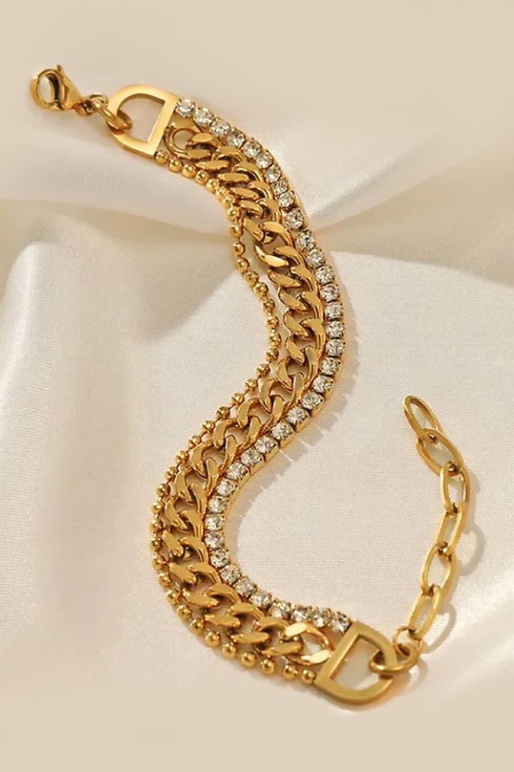 Triple Layer Gold & CZ Stacked Bracelet
